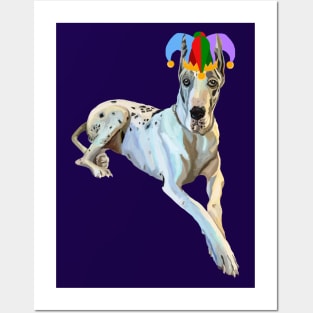 Court Jester Harlequin Great Dane Dog Posters and Art